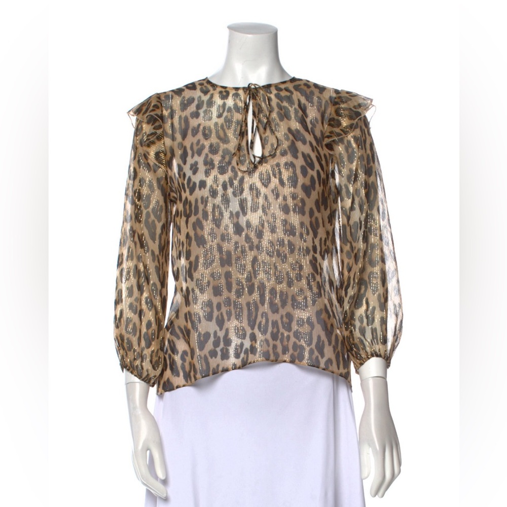 Alice+Olivia Sissy Metallic Leopard Print Silk Blend Blouse Size Large